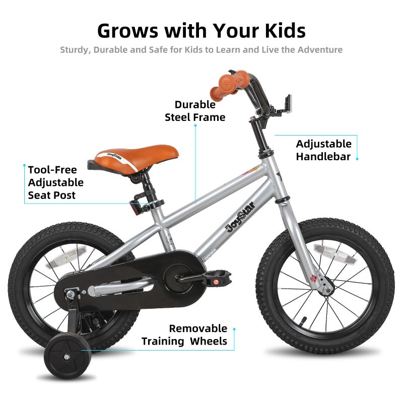 JOYSTAR 14 Inch Kids Bike for 3 4 5 Years Boys Girls Gifts Bikes Unisex Children Bicycles with Training Wheels BMX Style 85% Assembled Silver - Image 2